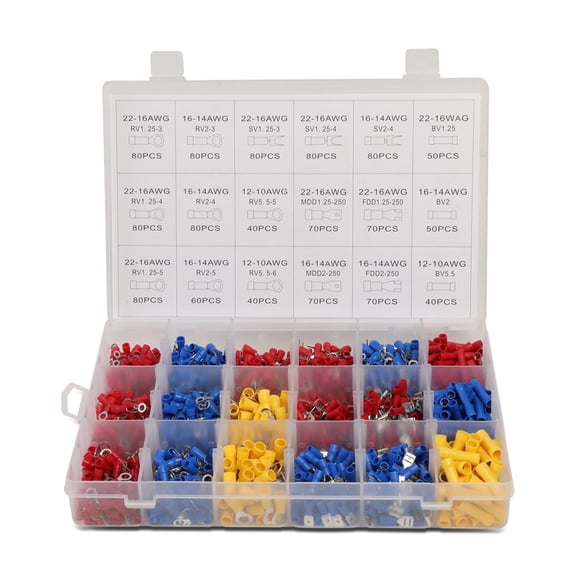 1200pcs Insulated Electrical Wire Butt Connector Spade Eyelet Wide Gauge Assortment Car Terminals kit