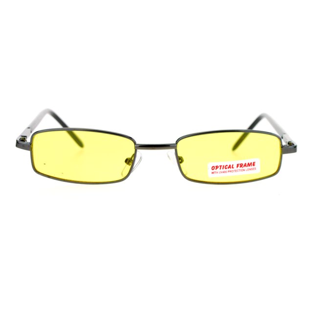 SA106 Extra Small Mens Rectangular Metal Rim Classic Color Lens Sunglasses Gunmetal Yellow
