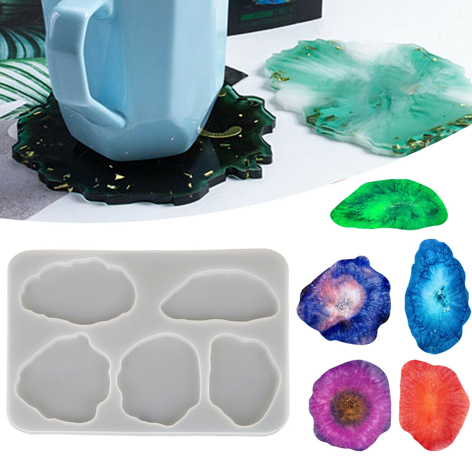 Silicone Coaster Mold Resin Casting Mould Agate Jewelry Clay Making Art DIY Tool