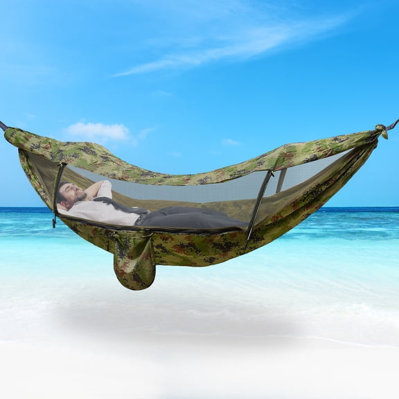 ToppiJoy Camping Hammock with Mosquito Net, Portable Double Single Hammock Hold up 200kg, Outdoor Mosquito Net for Camping Backpacking Backyard Hiking(Camouflage Color)