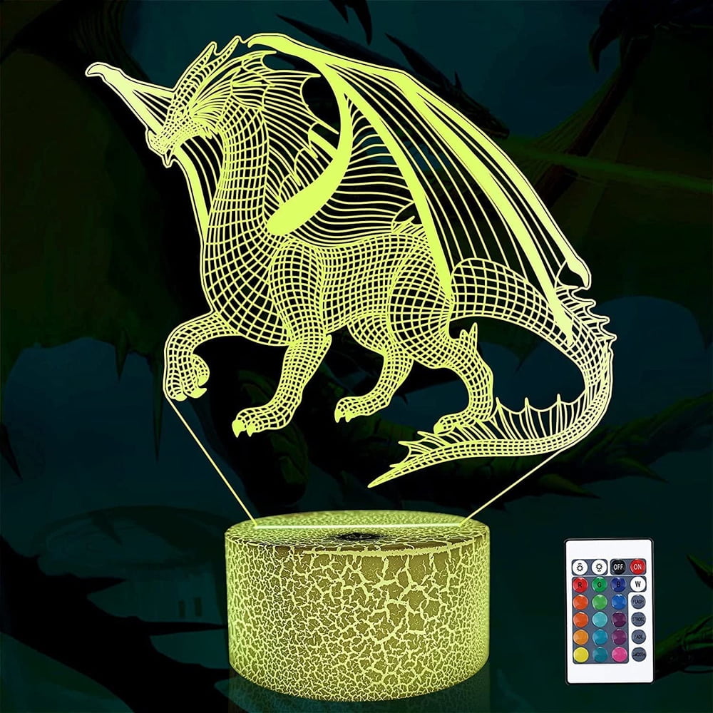 Children's LED Night Light, 3D Dragon Illusion Lamp for Bedroom Decor, Remote-Controlled 16-Color Changing, Perfect as a Christmas or Birthday Gift