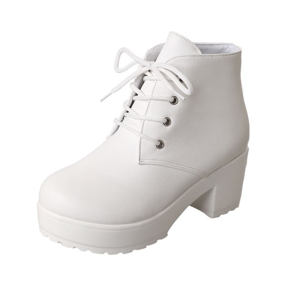 HBFAGFB Boots for Women Pointed Toe Lace up High Heels Fashion Leather Short Ankle Boots White Size 42