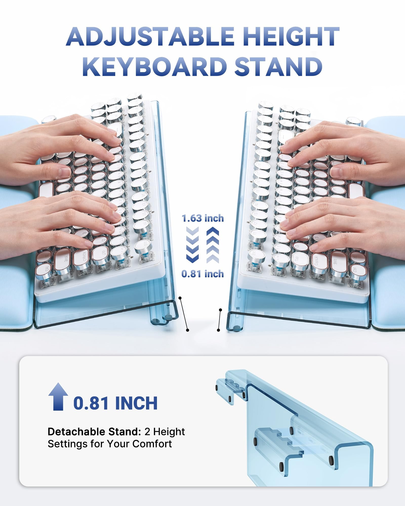 Computer Stand For Desktop  Wrist Rest 2-level Height Adjustment Non-slip Key Board Riser Pad Office Gaming And Home Desks