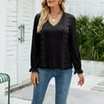 thumbnail image 6 of Brglopf Womens Lace Tops Long Sleeve V Neck Shirts Crochet Satin Blouse Casual Loose Lightweight Blouses, 6 of 8