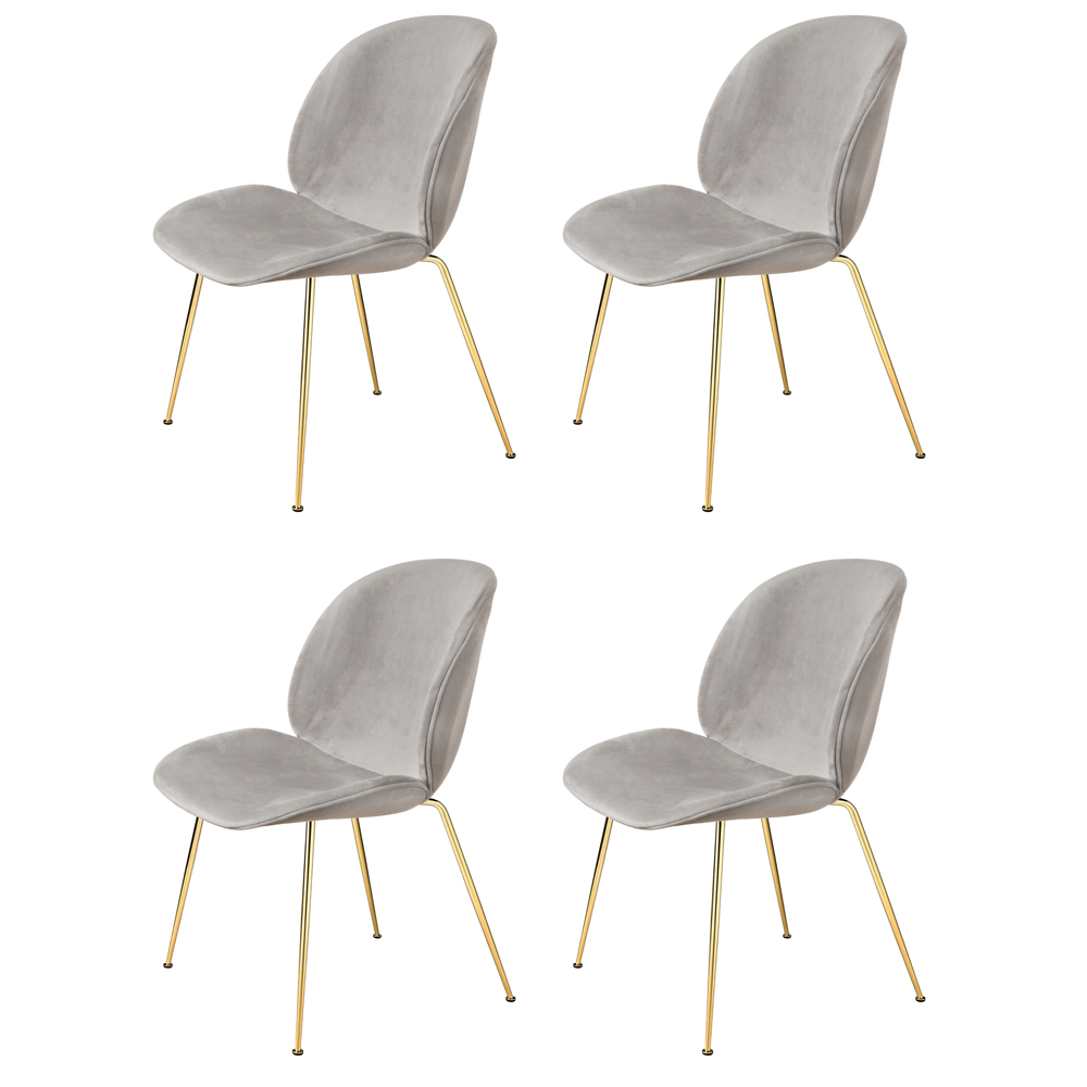 Leejay Light Gray Velvet Side Dining Chairs with Gold Legs for Kitchen