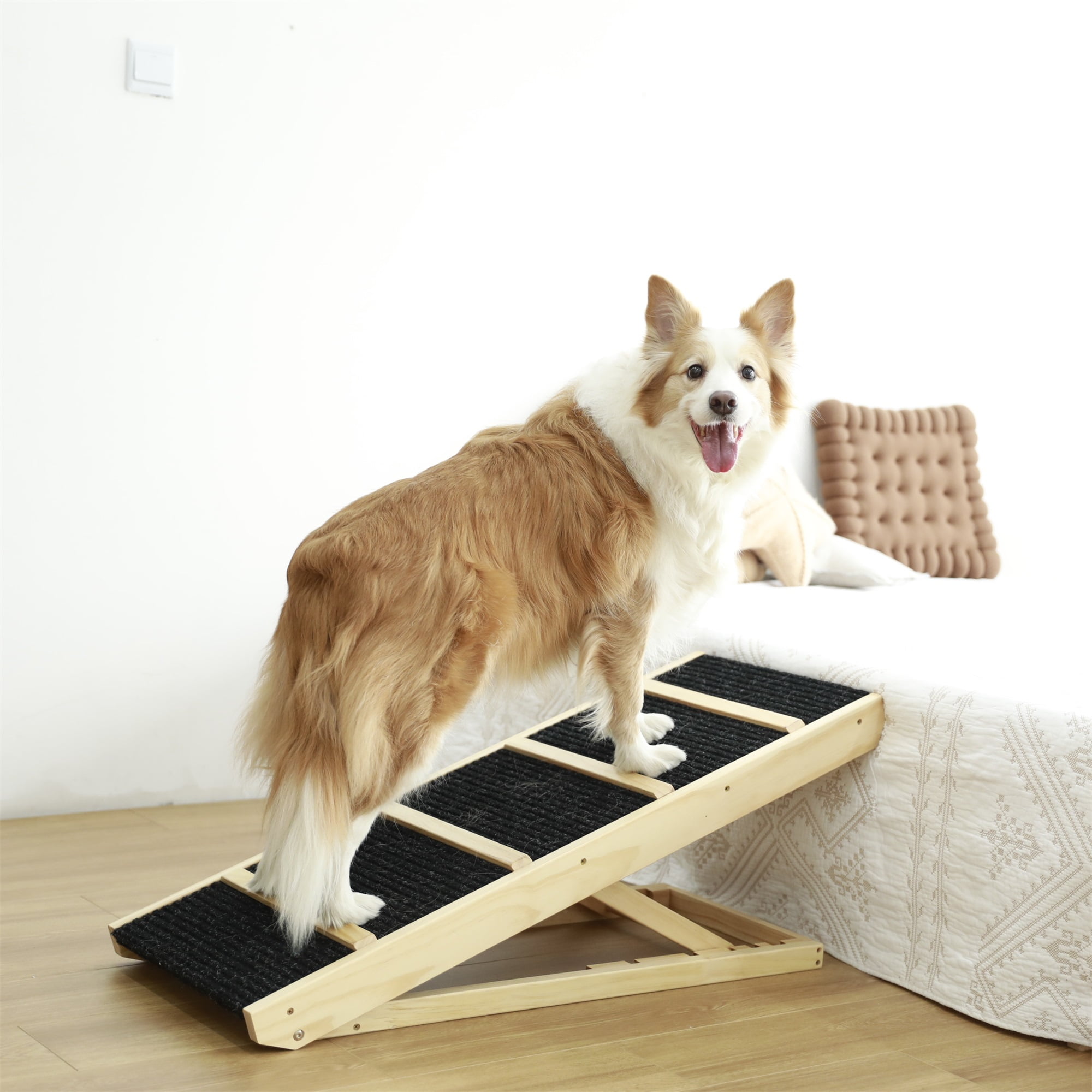 Pefilos 24" Tall Pet Ramp, Wood Folding Portable Dog Cat Ramp with Adjustable Height from 9.3