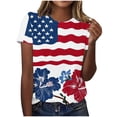 thumbnail image 4 of Uootdi Casual Tops for Women Short Sleeve Crewneck Rose American Flag Print Patriotic 4th of July Summer Shirts Gift, 4 of 5