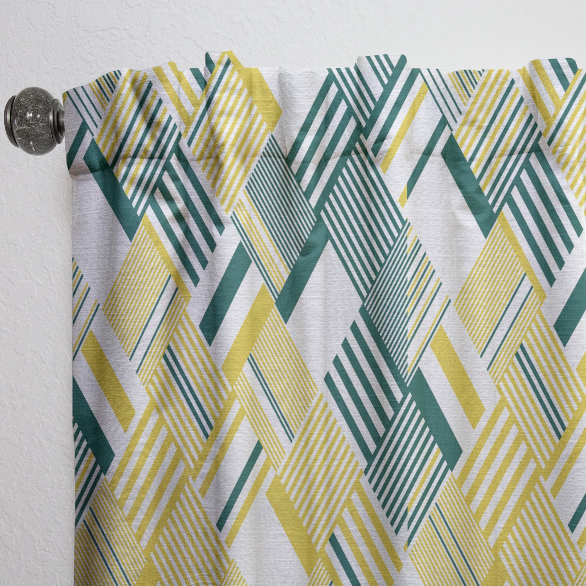 Designart 'Abstract Yellow and Green Diagonal Stripe Pattern' Mid-Century Modern Curtain Panel