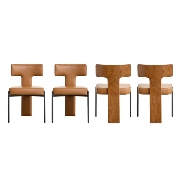 GrandNoor Brown Dining Chairs Set of 4,Faux Leather Dining Chairs with Soft Cushion,Comfortable Upholstered Armless Dining Room Chairs with Curved Plywood Back