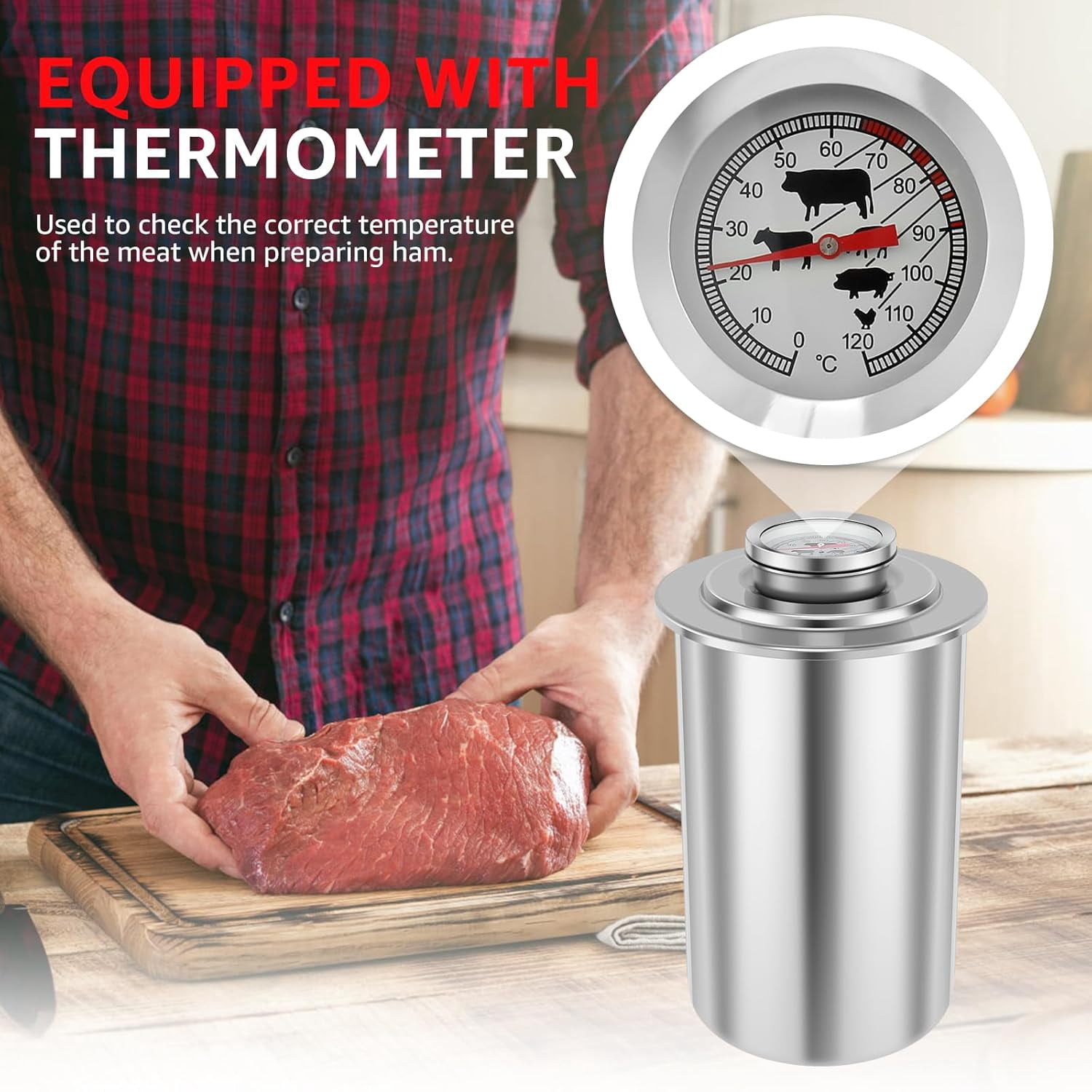 Ham Maker Meat Press for Making Ham Press Deli Meat Maker, Homemade Lunch Meat Press Maker with Thermometer, Meat Press Mold Cooker for Deli Meat