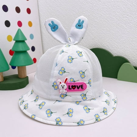 

Aayomet Children Hat Girls Boys Spring Autumn Outdoor Shade Cartoon Rabbit Sunscreen Hat Fisherman Hat Mesh Baby Girl Mittens One Size