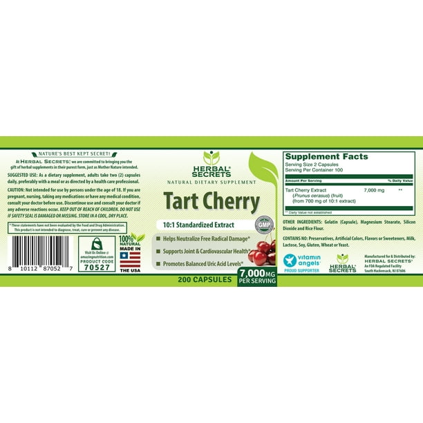 Herbal Secrets Tart Cherry 7000mg per Serving 200 Capsules
