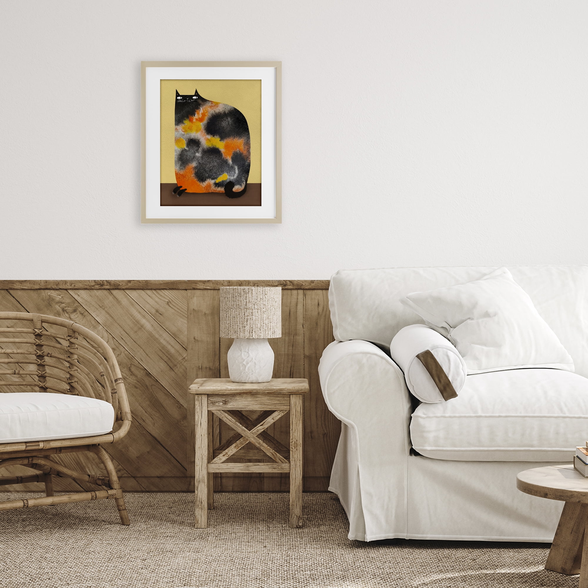 Stupell Industries Diluted Calico Cat Birch Framed Print Under Glass, design by Gabriela Avila