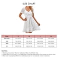 thumbnail image 5 of Vestido de manga corta para mujer, cuello en V, color puro, vestido de cintura fruncida para damas, uso informal de verano, blanco S, 5 of 5