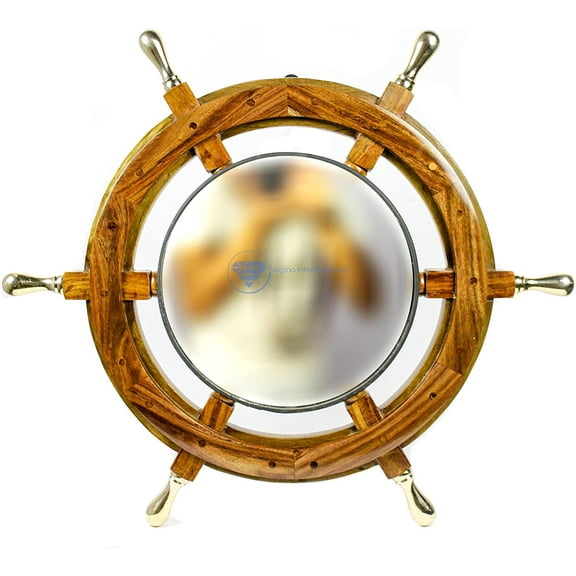 Nagina International Nautical Mirror Ship Wheel with Premium Brass Handles | Beach Decor Gift (16 Inches)