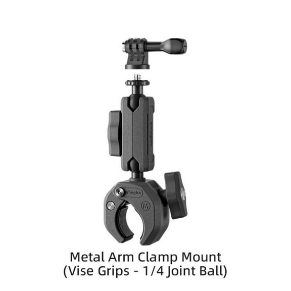Metal Arm Clamp Mount for GoPro, DJI, Insta360 – Aluminum Alloy 360° Ball Head Vise Grip Mount for Handlebar, Motorcycle, Bike, and Cage Rig by aMagisin Black Anchor Series