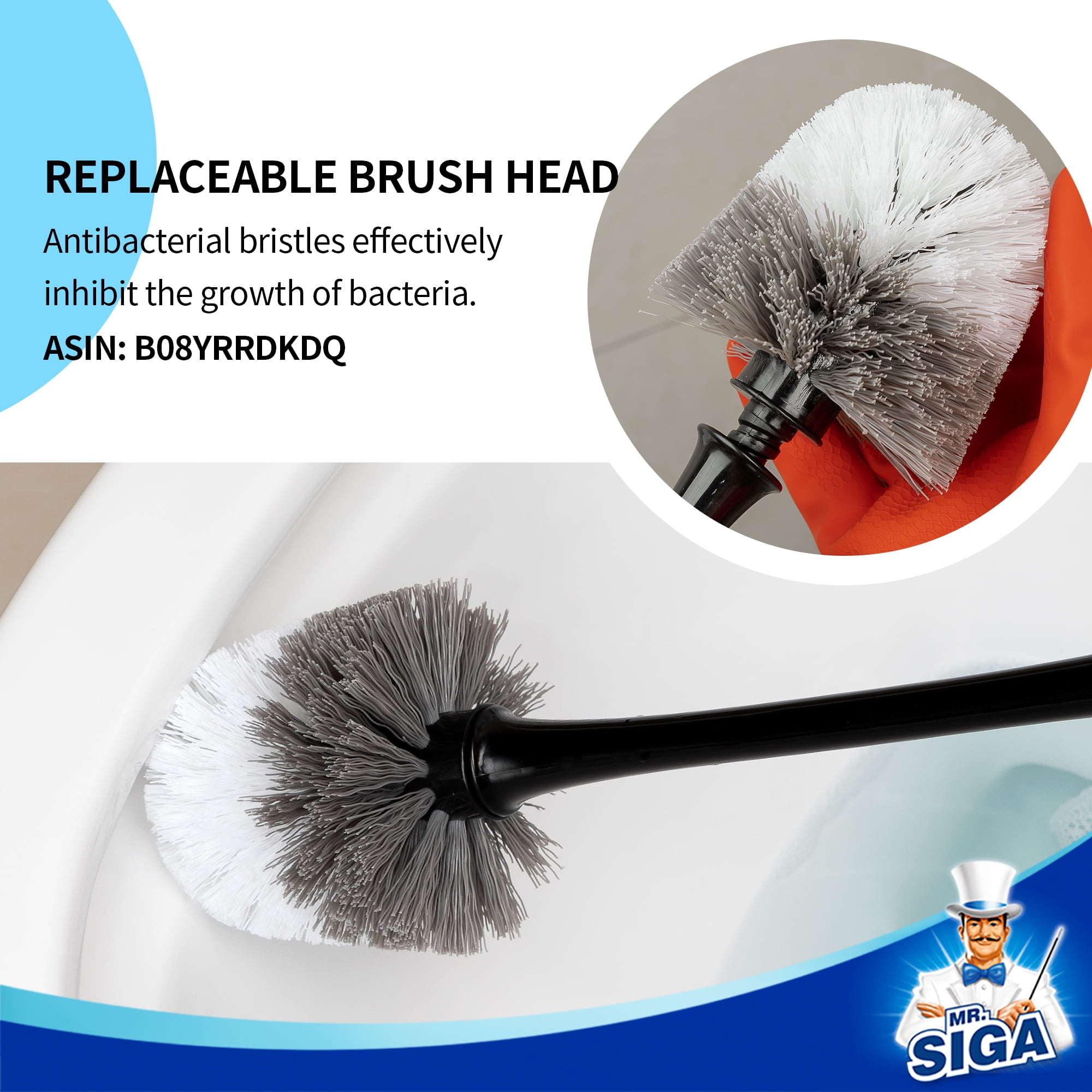 MR.SIGA Toilet Plunger and Bowl Brush Set with Holder,  Bathroom Cleaning , Black, 1 Set,for Adults
