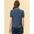 thumbnail image 4 of INSPIRE CHIC Blusa De Trabajo De Manga Corta Con Cuello Abullonado Y Cuello Peter Pan Para Mujer Gris azulado S, 4 of 5