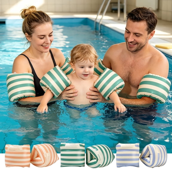 2pcs Anti-Leak Inflatable Swimming Arm Floaties with Double Air Chambers, Roll Up Water Sleeves Arm Bands, Safe Swim Training Aid for Pool, Beach, Water Activities & Summer Outdoor Fun, Green