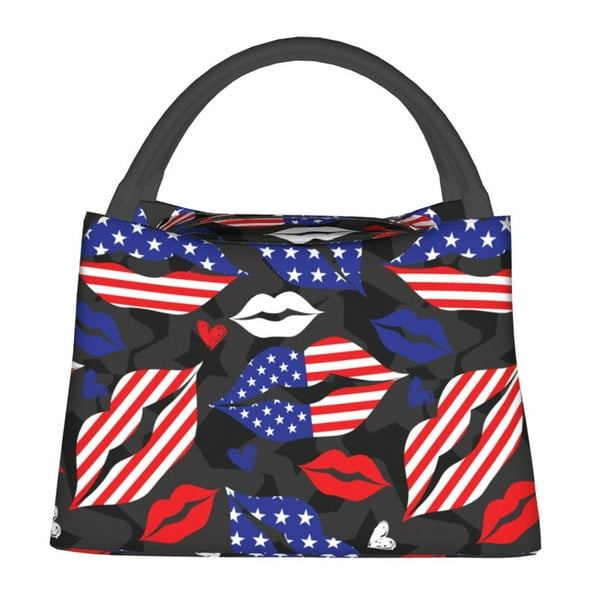 Fotbe American With Lips Bolsa Térmica Portátil con Estampado, Bolsa de Entrega de Alimentos Aislada, Bolsa Reutilizable de Gran Capacidad para Comidas y Supermercado
