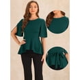 thumbnail image 2 of DARING DIVA Women's Split Half Sleeve Crew Neck Peplum Blouses S Dark Green, 2 of 6