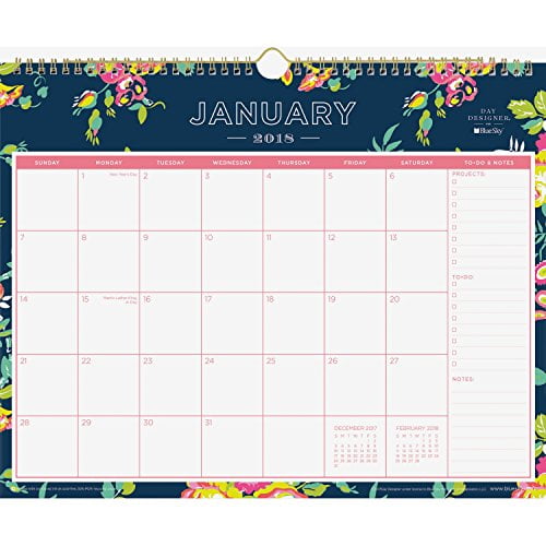 Blue Sky BLS103627 Calendrier Mural Designer à Spirale, Floral Marine