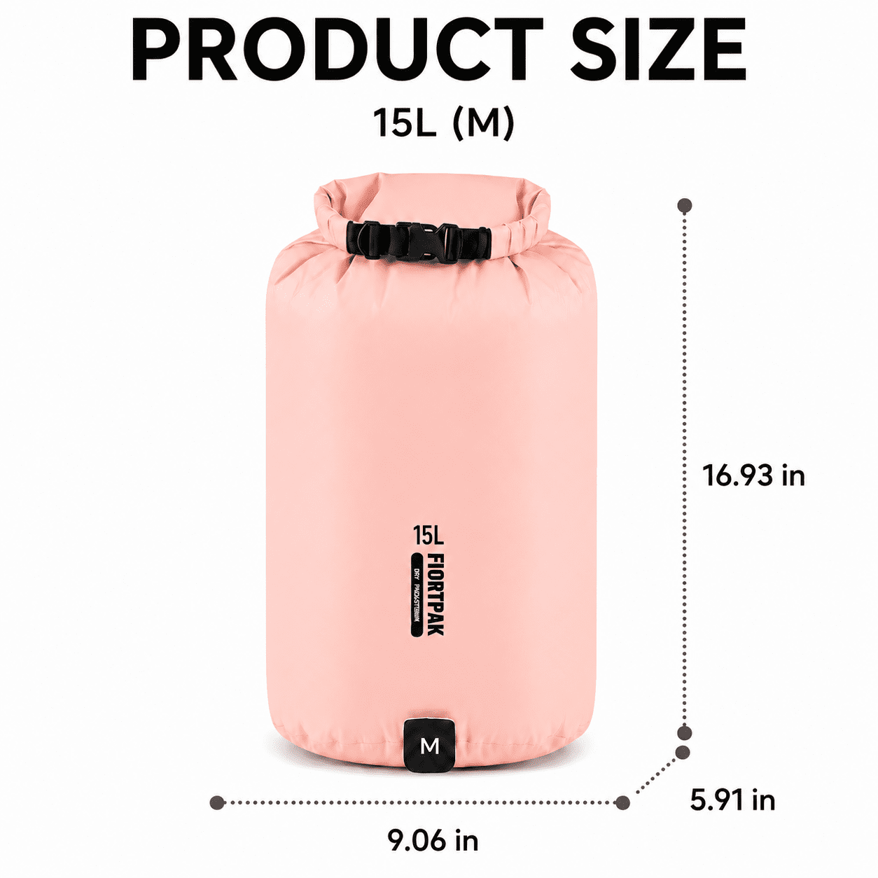 Lightweight Waterproof Dry Bag 15L, Roll Top Dry Sack with 15D Nylon Fabric for Kayaking, Hiking, Camping, Backpacking, Travel and Outdoor Storage