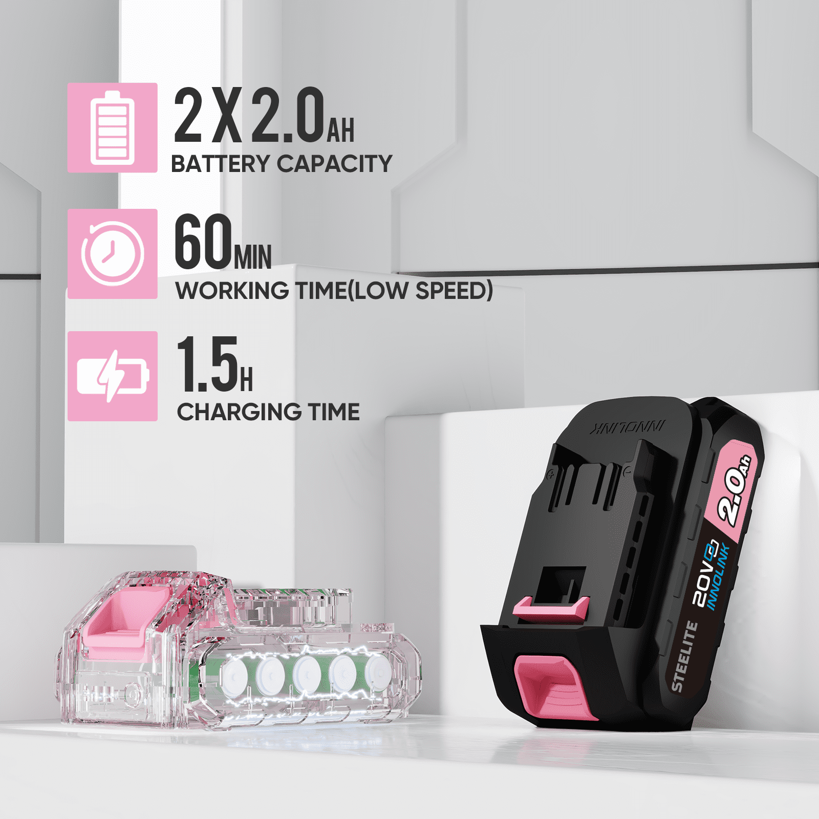 Steelite 21V Cordless Leaf Blower,150 MPH 600 CFM,Electric Leaf Blower with 2 x 2.0Ah Battery Packs and Charger,Lightweight Battery Powered Leaf Blower for Lawn Care, Patio Cleaning,Pink