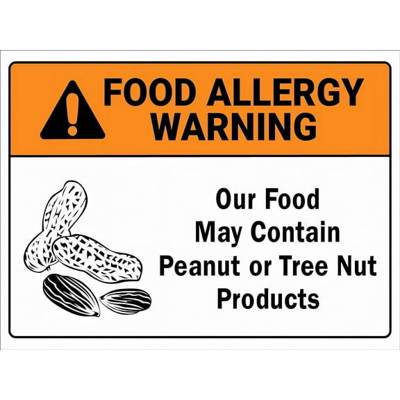 Metal Tin Food Allergy Warning Peanut or Tree Nut Sign - 12×8 Inches, Industry Yard Wall Decoration Plaque, Indoor Outdoor Use
