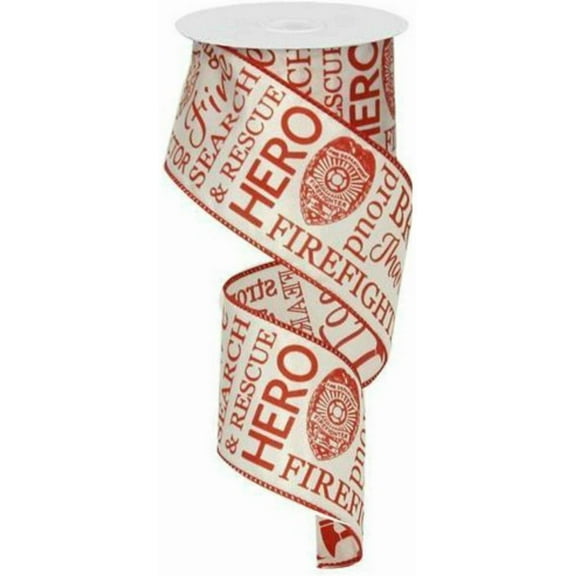Firefighter Fire Fighter Support Wired Ribbon :  White and Red : 2.5 Inches x 10 Yards 30 feet : RG01593