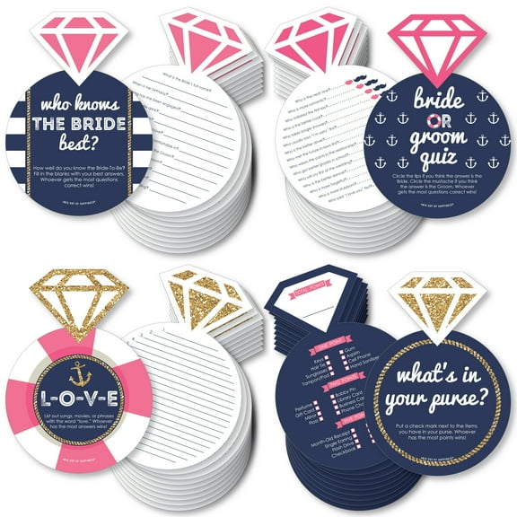 Big Dot of Happiness Last Sail Before The Veil - 4 Nautical Bridal Shower Games - 10 Cards Each - Gamerific Bundle