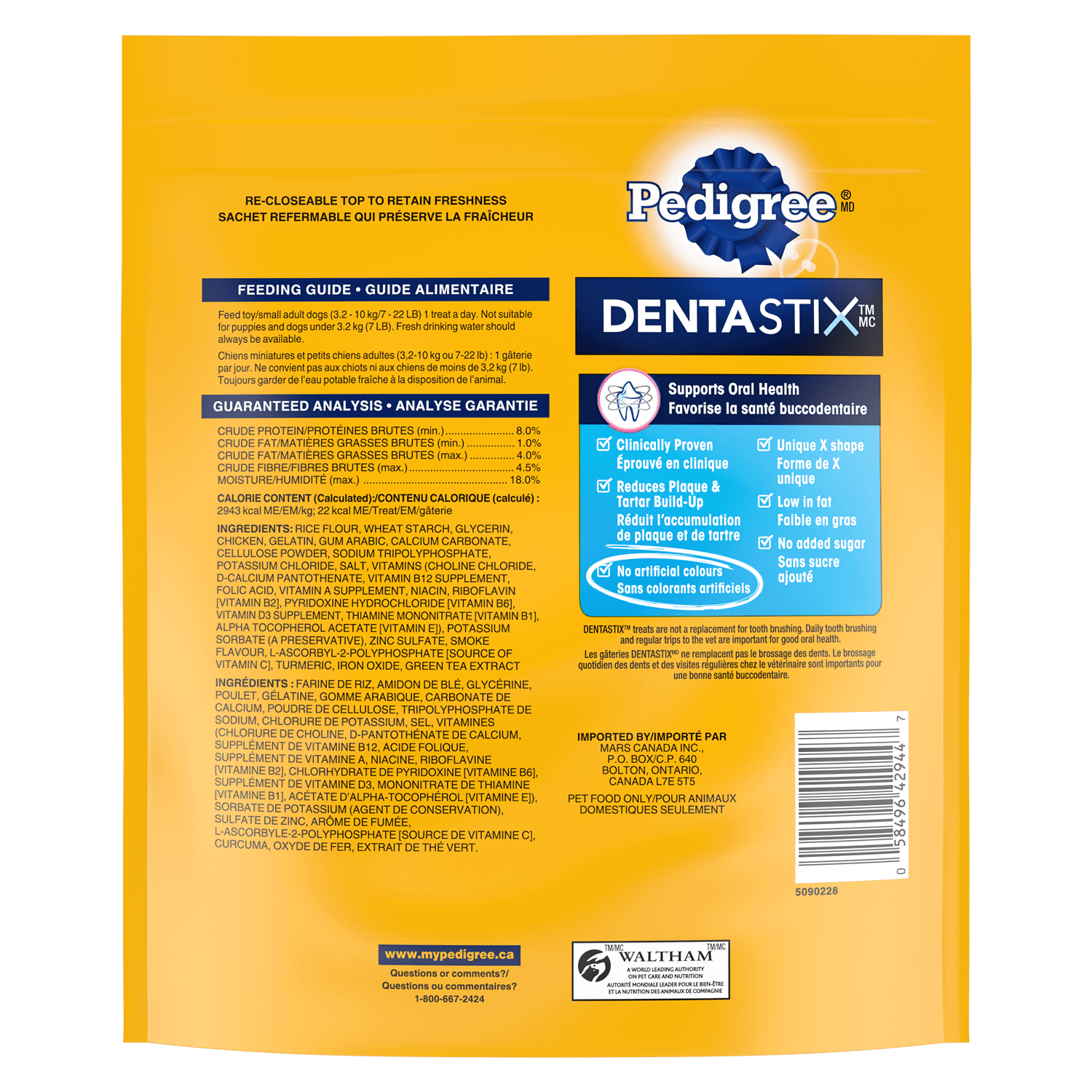 Gâteries de soins buccodentaires PEDIGREE DENTASTIX Mini saveur originale, 58 bâtonnets, sachet de 396 g