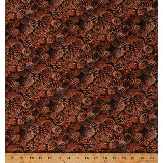 Vintage Brown Floral Barkcloth Fabric 2 yards, Dark Peach and Gold Flowers,  35 inches wide