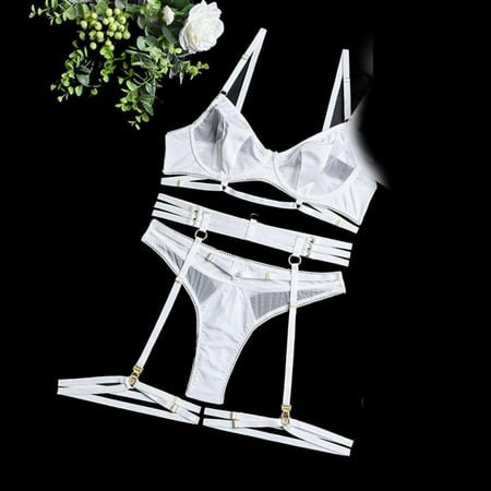 

Homadles Lingerie for Women- Sexy 4 Piece Mesh Soft Nightwear Lingerie Sets White S