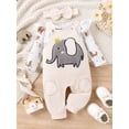 thumbnail image 3 of Gureui Baby Girls Outfit, Long Sleeve Crew Neck Elephant Print T-shirt with Embroidery Overalls and Headband Clothing Set, 3 of 9