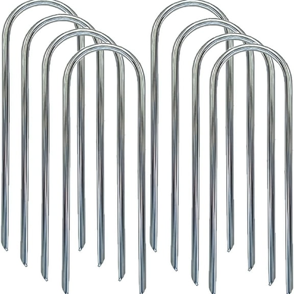 BESTSKY Trampoline Stakes Heavy Duty Wind Stakes U Type 8pcs Ground Anchors Galvanized Steel Stakes for Trampoline Camping Tent Garden (Silver)