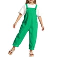 thumbnail image 3 of CUZIBR Girls Toddler Suspenders Pants Adjustable Strap Front Pockets Solid Color Cute Wide Leg Trousers Fashionable Cozy Overall Spring Summer Stylish Dailywear,Green,14-15 Years, 3 of 4