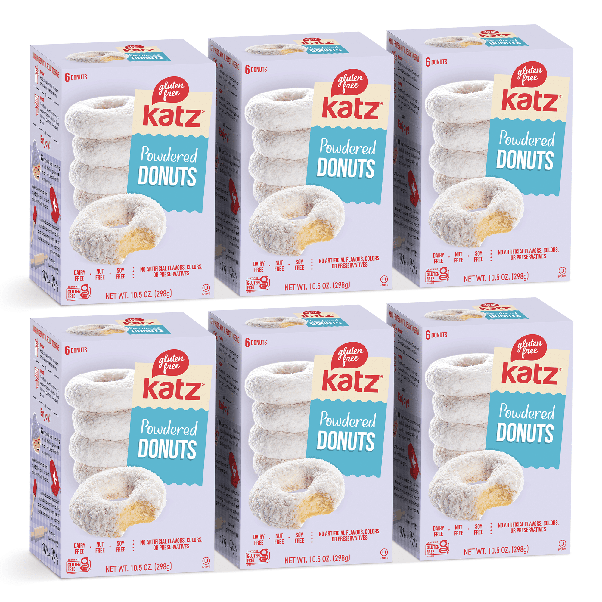 Katz Gluten Free Powdered Donuts |Gluten Free Dairy Free Nut Free Soy Free Kosher | (6 Pack 10.5 Ounce Each)