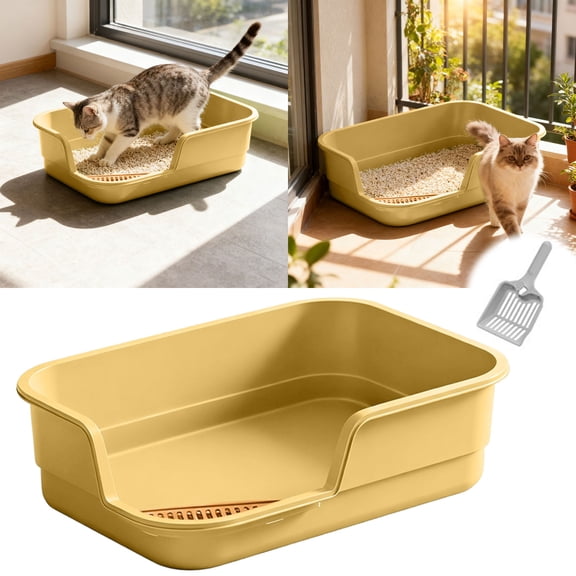 Extra Large Cat Litter Box with High Sides, Semi-Enclosed Design for Indoor Cats, 50x40x25cm Durable Tray Easy to Clean, Yellow