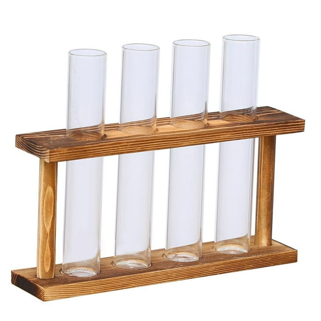 Maceta colgante de pared, maceta de vidrio para mesa, soporte de madera con 4 tubos de ensayo
