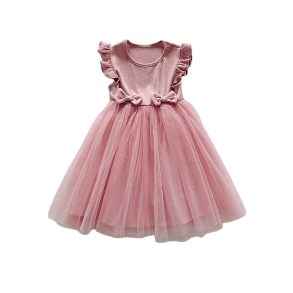 Cethrio Girls Summer Dresses, Princess Casual Flutter Sleeve Mesh Party Dresses Pink Size 6