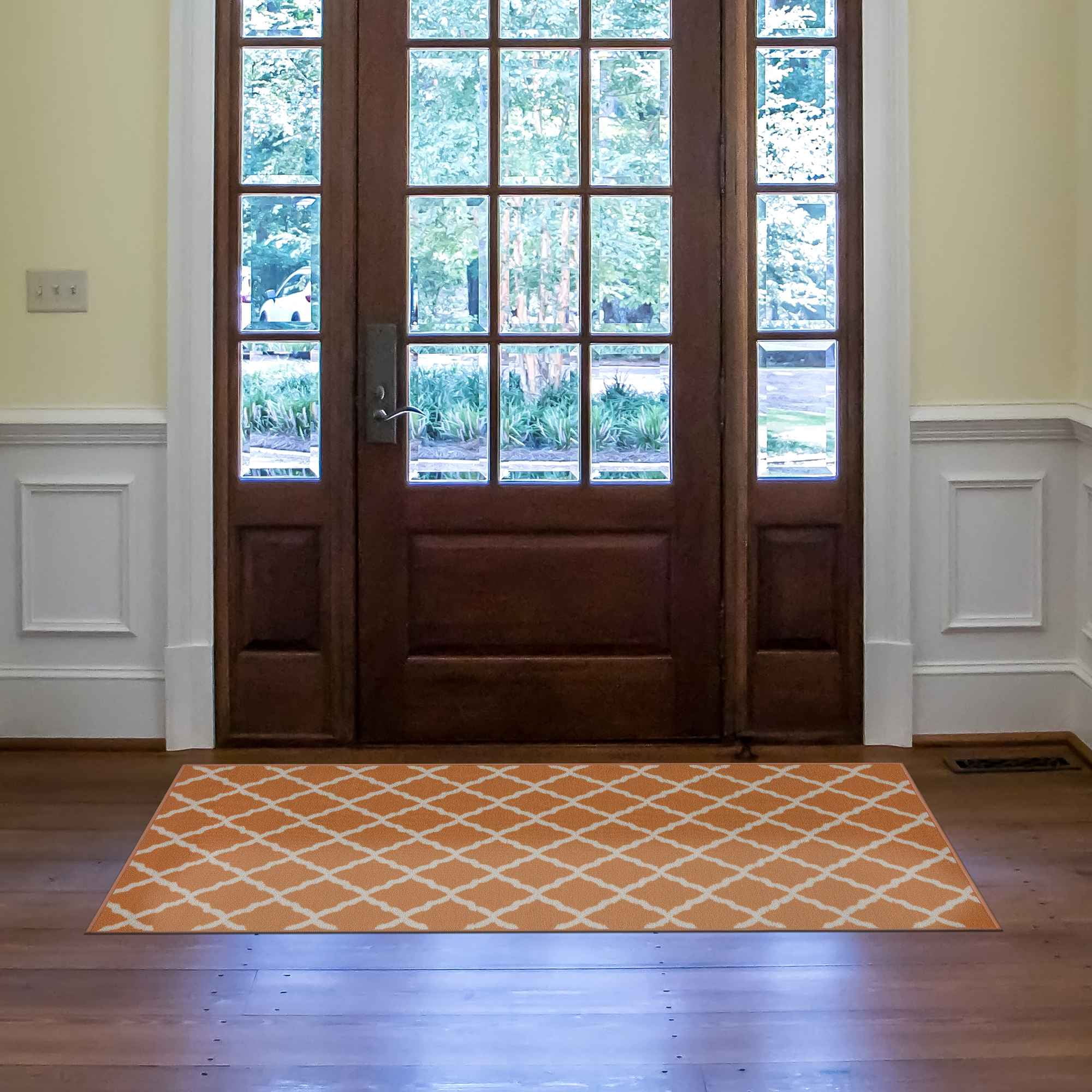 Ottomanson Non-Slip Hallway Runner Rug 2'2" x 6' Perfect for High Traffic Areas, Orange Trellis
