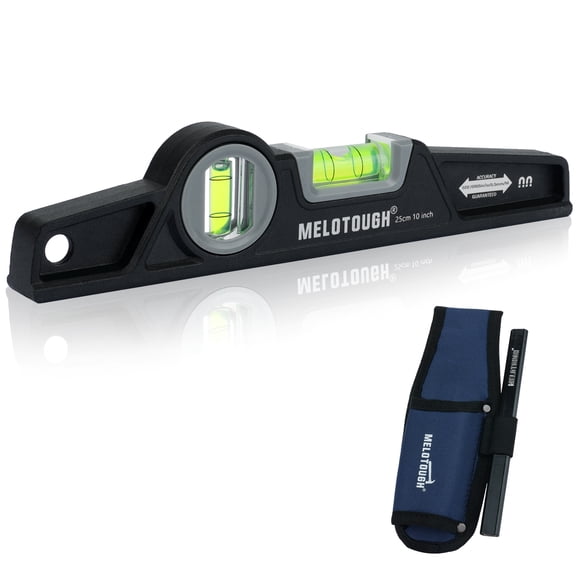 MELOTOUGH 10 Inch Die-Cast Magnetic Torpedo Level,Magnetic Level for Carpenter,Construction,Scaffolding, Plumbing,Torpedo Level with Rare Earth Magnet,Pencil and Holster,Black