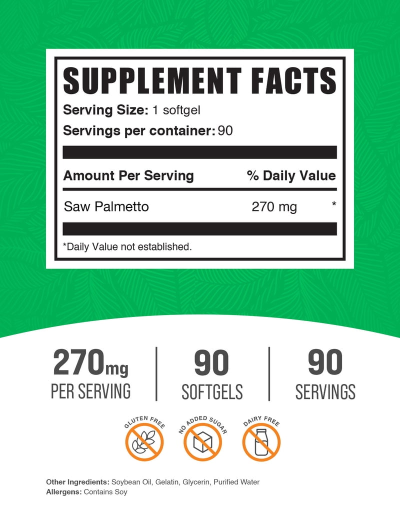 BulkSupplements Saw Palmetto Softgels - 270mg per Serving (90 Softgels - 90 Servings)