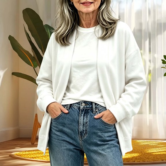 Karymi Solid Thick Open Front Cardigan Sweaters for Women, Fall Winter Casual Long Sleeve Outerwear with Side Pockets