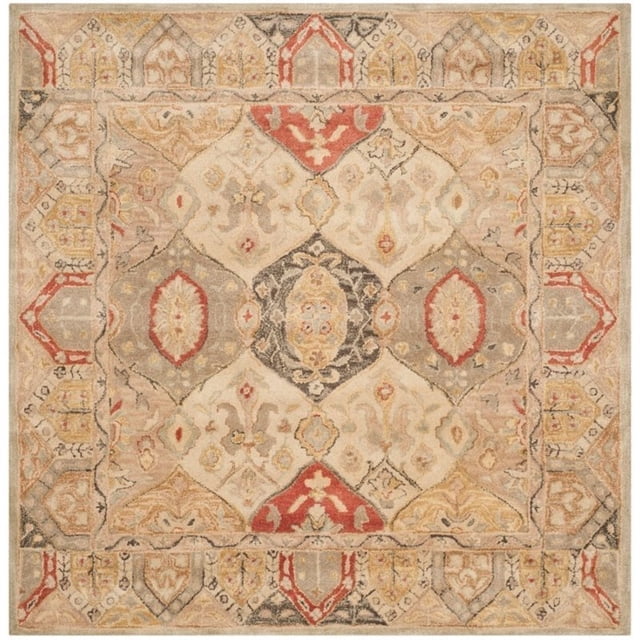 Safavieh Antiquities Collection AT830A Handmade Traditional Oriental Beige and Multi Wool Square Area Rug (6' Square)