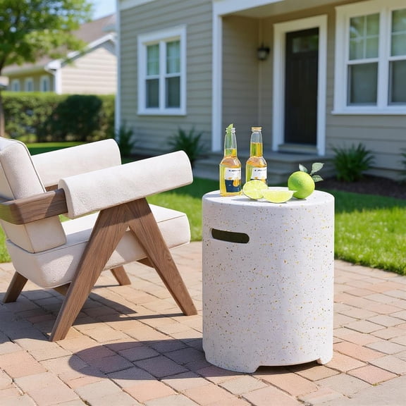 Topcobe Propane Tank Cover Table with Side Handles and Protective Cover, Outdoor Patio Furniture for Garden Backyard Pool Deck-White