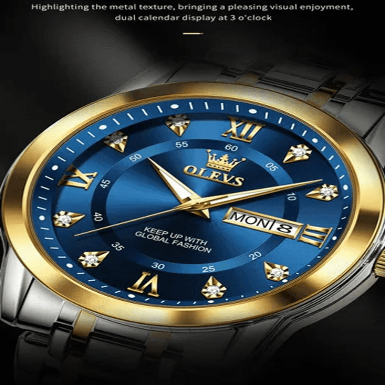 OLEVS Men's Watches Fashion Gold Original Quartz Watch for Man Stainless  Steel Waterproof Luminous Wrist Watch Date Week Roman