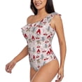 thumbnail image 5 of Daiia Cartoon Santa and Reindeer Women's One Piece Swimsuits Personalized One Shoulder Swimwear Asymmetric Ruffle Bathing Suits-Large, 5 of 8