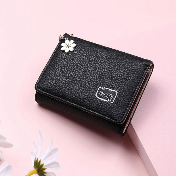 Women Ladies Wallet Short Compact PU Leather Change Pouch Purse Black
